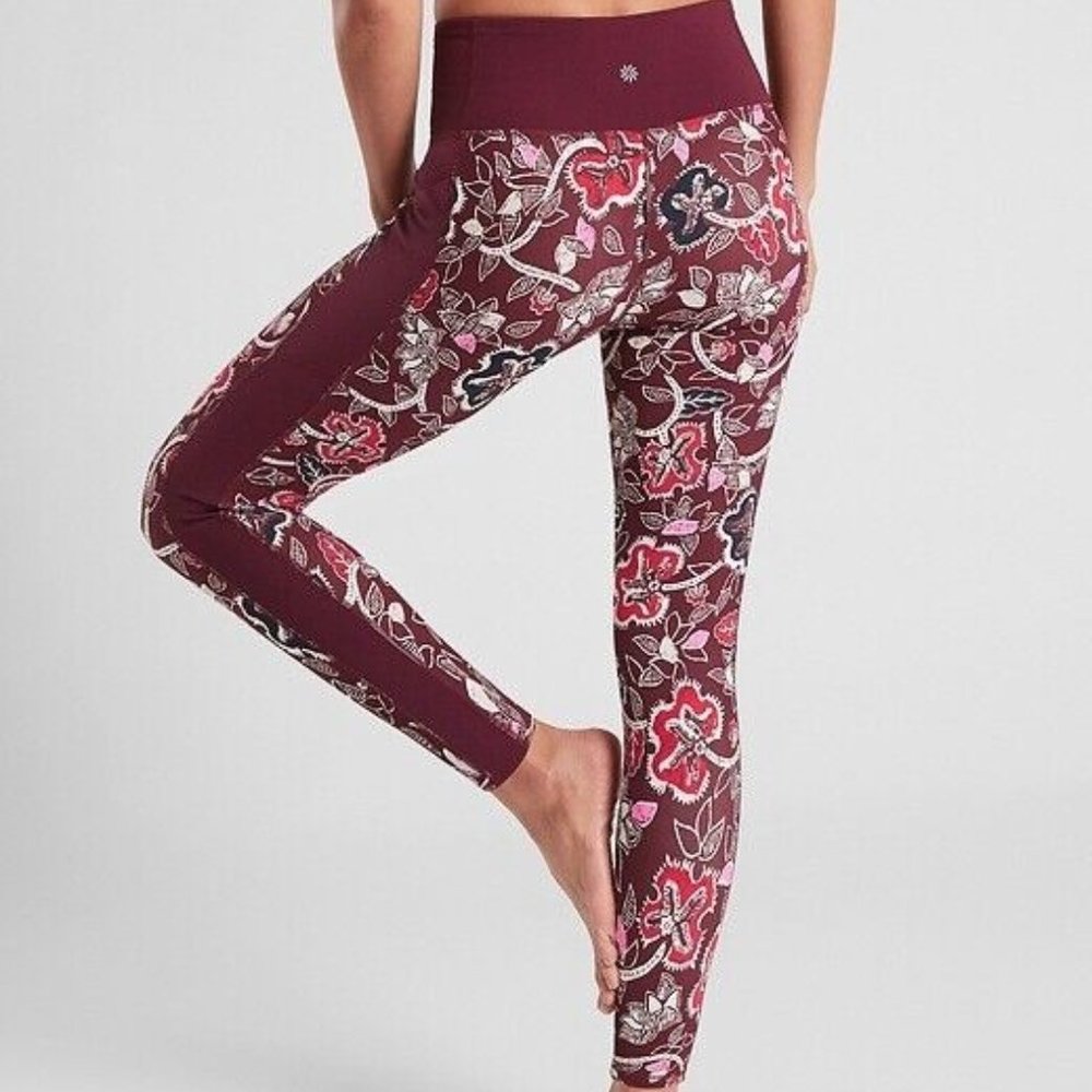Athleta AFFIRMATION 7/8 TIGHT In POWERVITA Red‎ Floral Legging Size XS NWT $89